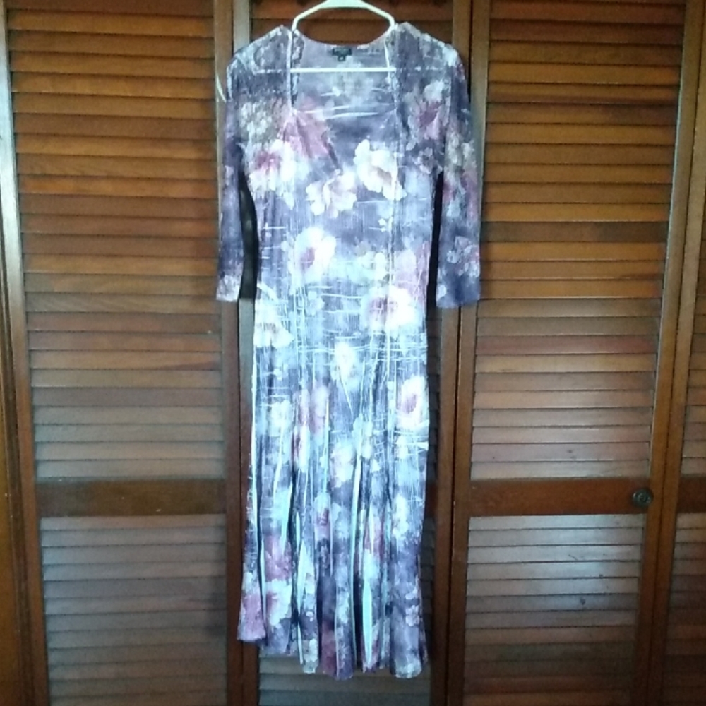 Komarov Purple Floral Long Sleeve Dress
